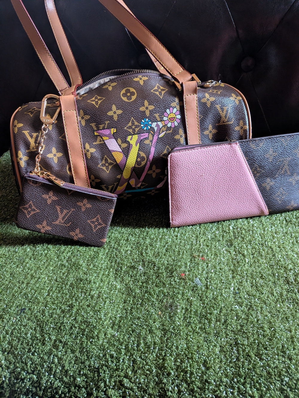 Louis Vuitton Monogram Graphic Pink Accent Barrel Bag , Wallet And Coin Purse